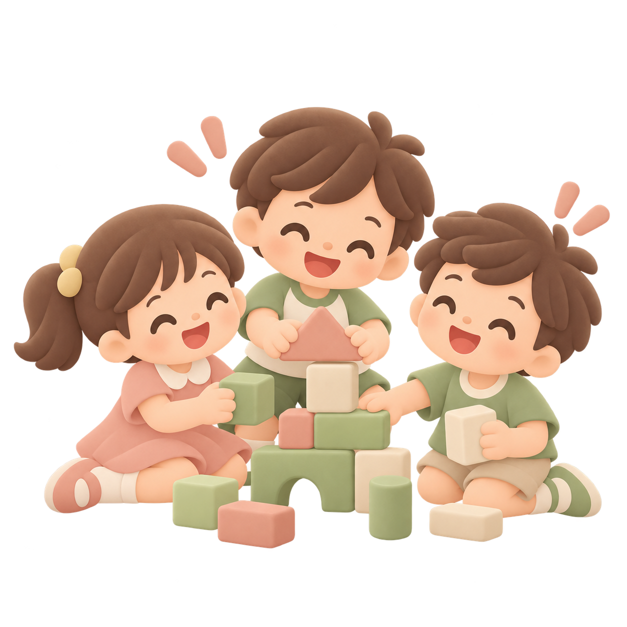 子どもたちが一緒に積み木で遊ぶ様子