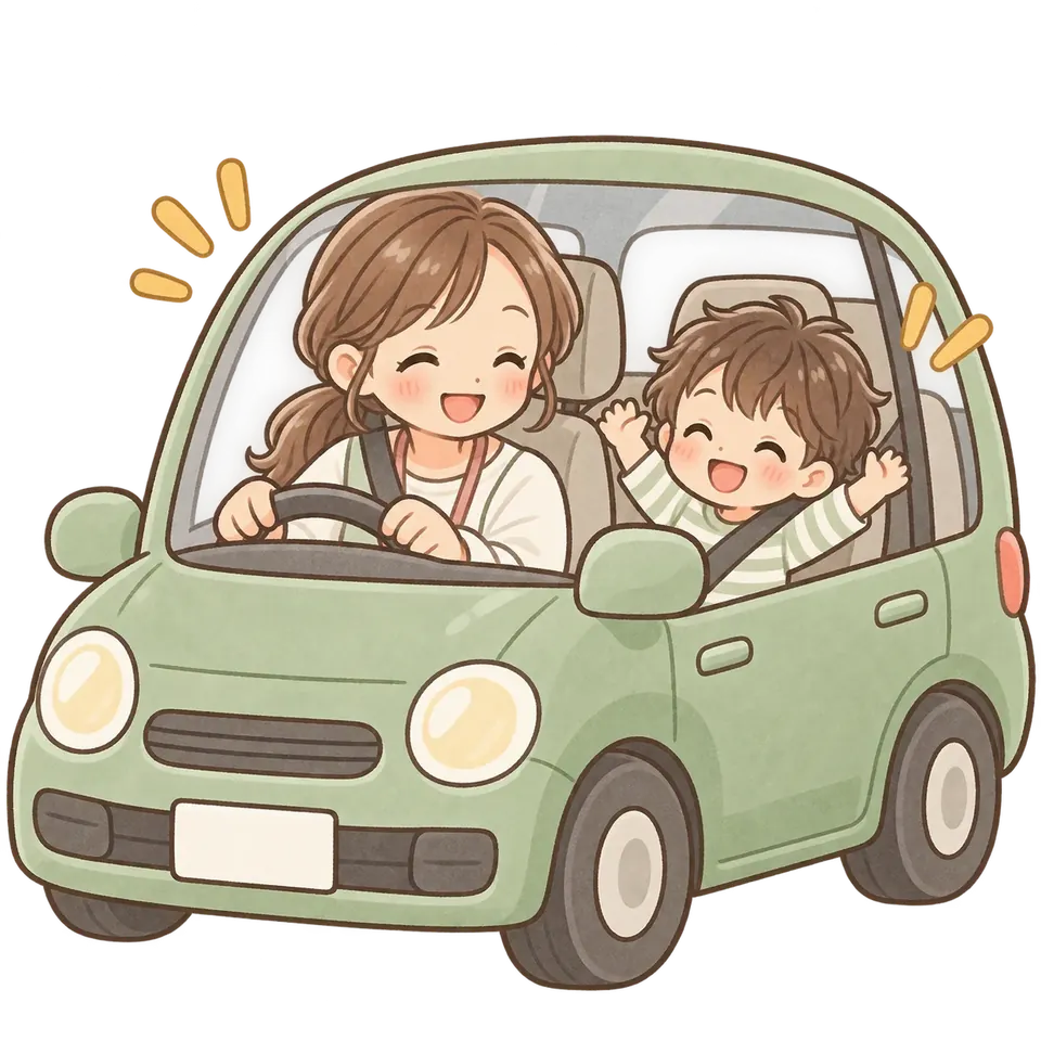 送迎車で施設へ向かう子どものイラスト