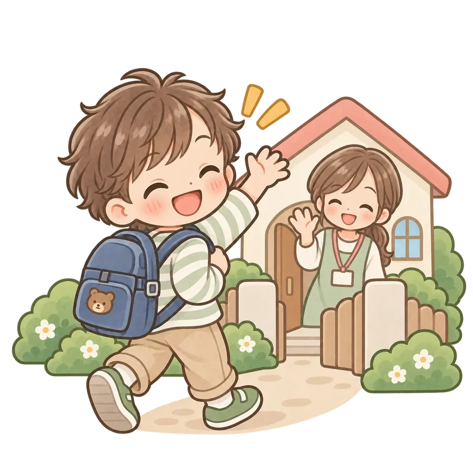 一日を終えて帰宅する子どものイラスト